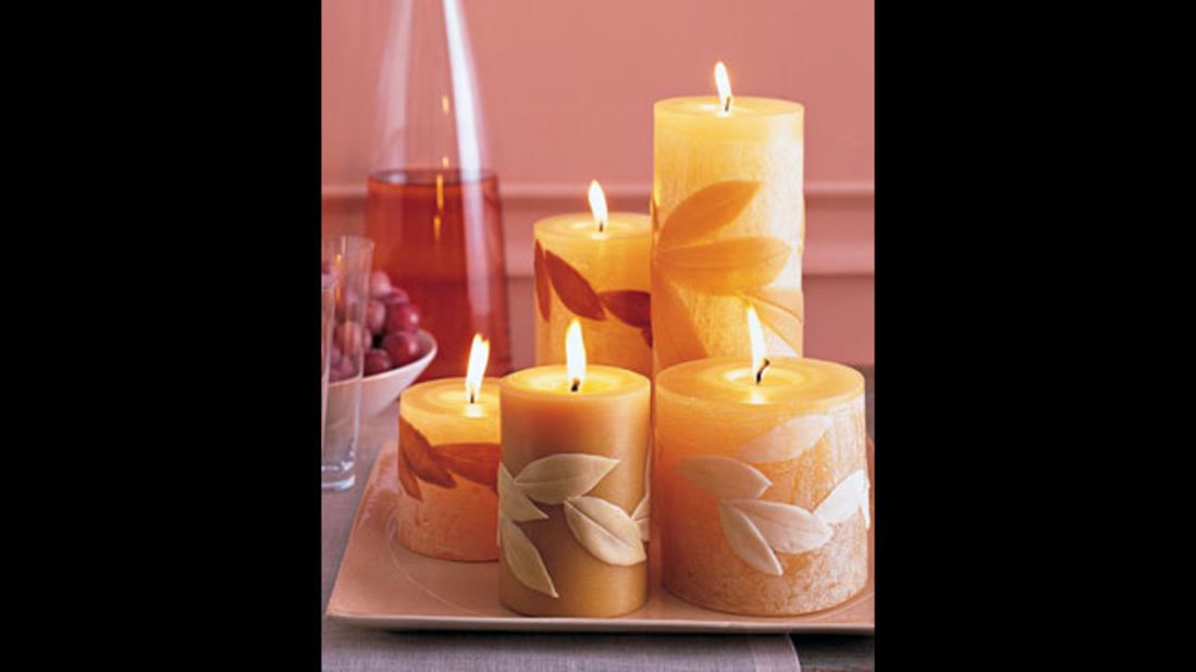 Leaf-covered candles: <a href="http://www.marthastewart.com/269676/leaf-covered-candles?xsc=synd_cnn" target="_blank" target="_blank">Make your own candles</a> with natural leaves.