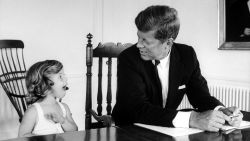 Senator John F. Kennedy with daughter Caroline in August 1960.