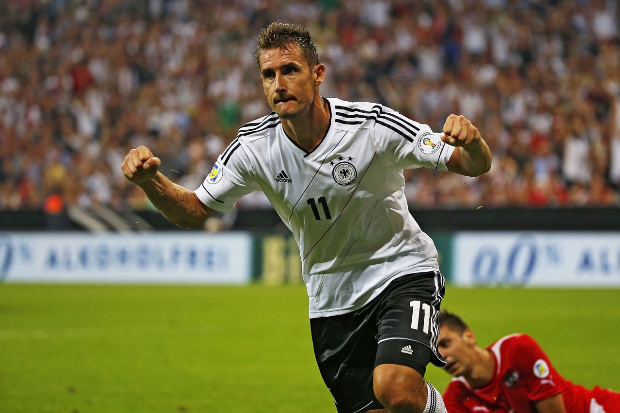 Miroslav Klose, 35, looks set to feature in a fourth World Cup after helping Germany cruise through qualifying. Klose is the country's joint-top scorer on 68 goals alongside Gerd Muller.