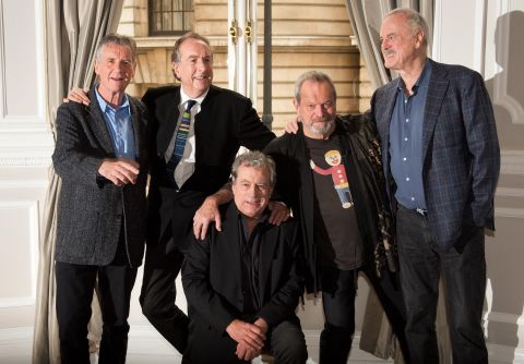 All smiles: From left, Michael Palin, Eric Idle, Terry Jones, Terry Gilliam and John Cleese will be performing at the O2 Arena in London on July 1.