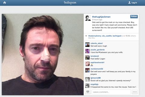 Hugh Jackman posted a picture to Instagram in November showing his nose bandaged after his doctor found and removed a cancerous growth.