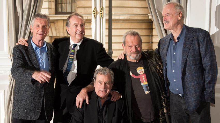 British comedy troupe Monty Python, (L-R) Michael Palin, Eric Idle, Terry Jones, Terry Gilliam and John Cleese pose for a photograph during a media event in central London on November 21, 2013. Cue endless jokes about resting parrots -- the five surviving members of Monty Python, Britain's cult comedy troupe, announced on November 21 they will take to the stage again next year, three decades after their last performance together. AFP PHOTO / LEON NEALLEON NEAL/AFP/Getty Images