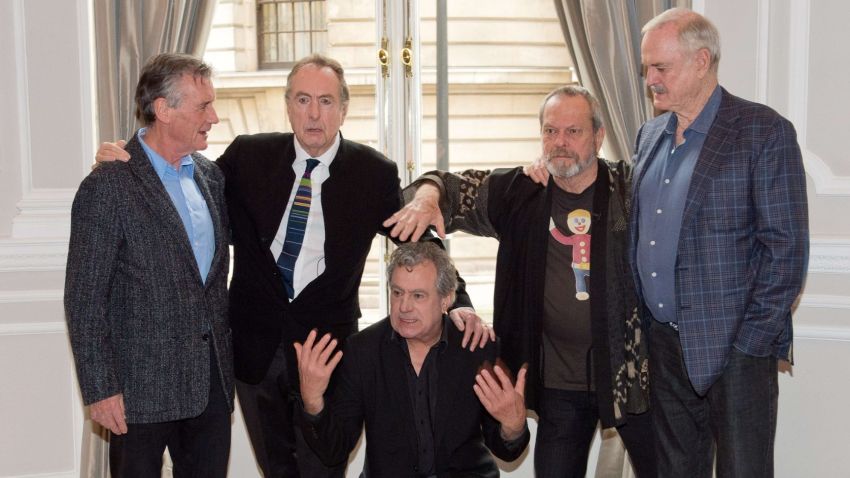 LONDON, ENGLAND - NOVEMBER 21: (L-R) Michael Palin, Eric Idle, Terry Jones, Terry Gilliam and John Cleese attend the Monty Python Reunion announcement press conference at the Corinthia Hotel on November 21, 2013 in London, England. (Photo by Ian Gavan/Getty Images)