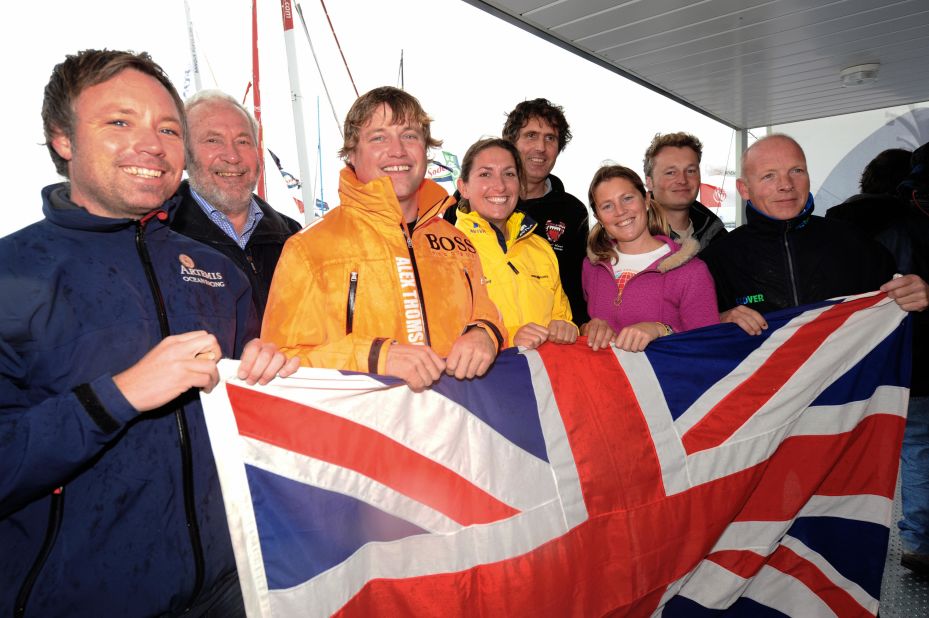 Steve White (second from right) with other Brits in the 2008-09 Vendee Globe and Knox-Johnston (second from left). White faced a battle just to fund his entry but finished a creditable eighth.