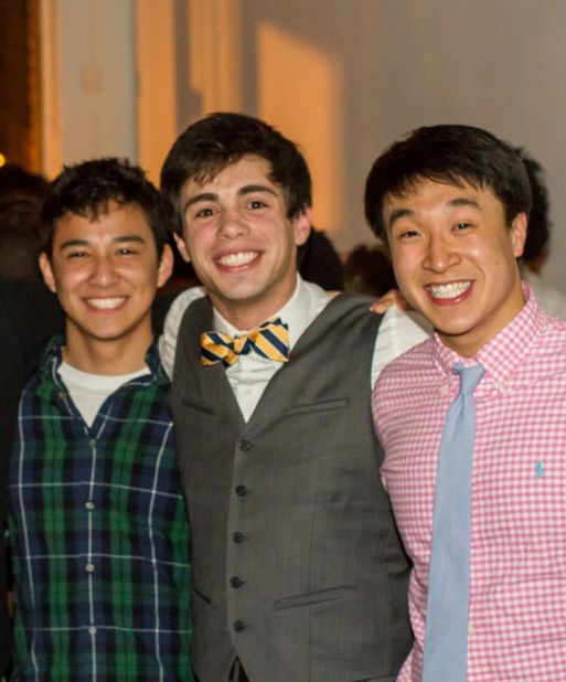 Jonathan Weiss -- at center with friends Michael Anthony Sun, left, and Oliver Ting -- is the self-proclaimed apparel chair of the the Alpha Tau Omega chapter at Emory University. 