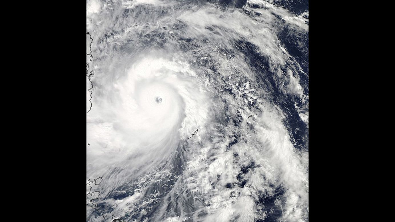 Super Typhoon Haiyan lashing the Philippines, taken from NASA's Aqua satellite on November 7. 