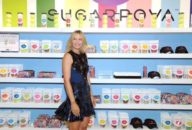 Sharapova didn't play a match after Cincinnati because of a recurring shoulder injury but still showed up in New York ahead of the U.S. Open to promote her candy company. 