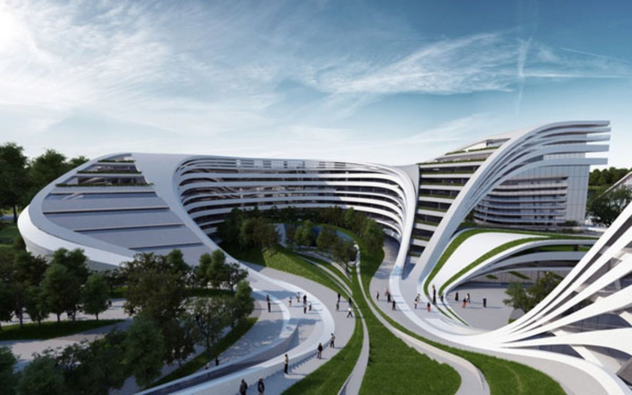 El plano de Zaha Hadid para la remodelación de una fábrica abandonada en Belgrado, Serbia, da una lección de regeneración con estilo. Espacios interiores y exteriores se fusionan a la perfección por los serpenteantes líneas de flujo, para atraer seductoramente a los visitantes.