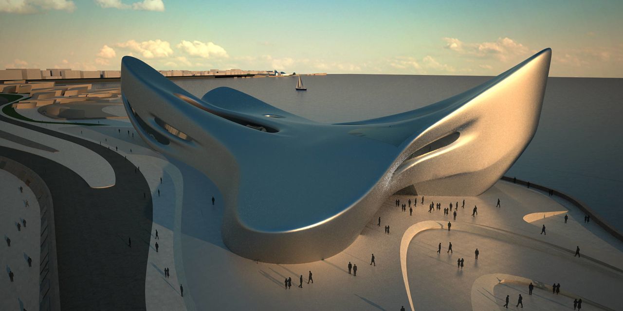 Regium Waterfront  in Reggio Calabria, southern Italy, draws inspiration from the symmetry of a starfish. Its smooth, curving structure will house the Museum of Mediterranean History. Completion is planned for 2015.  