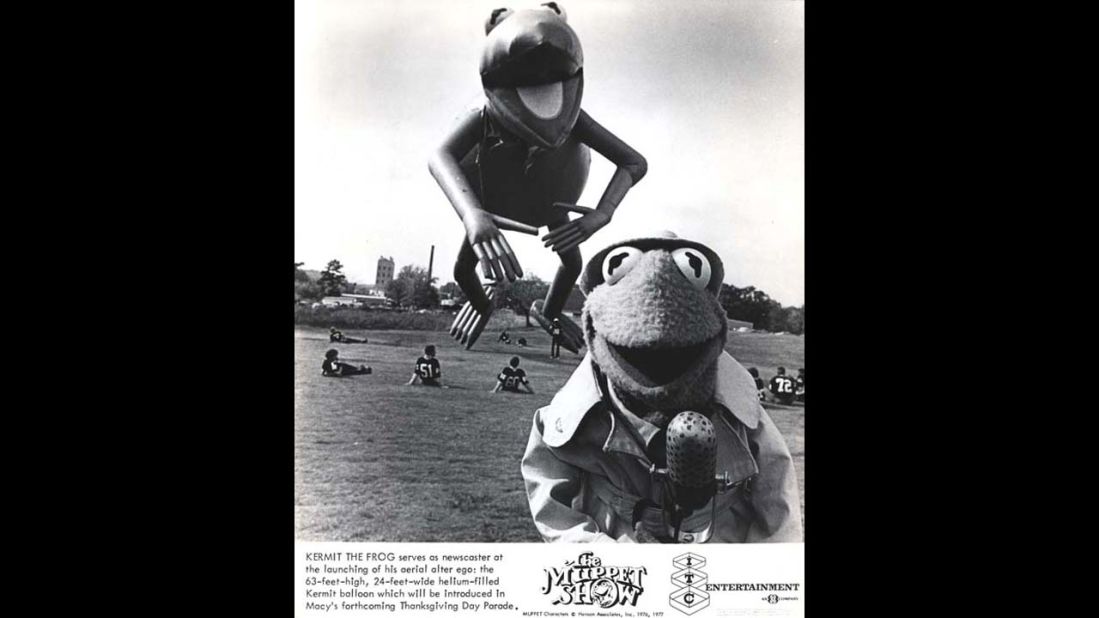 <strong>Kermit the Frog (1977):</strong> A "Muppet Show" ad promotes the launch of the Kermit balloon in 1977.