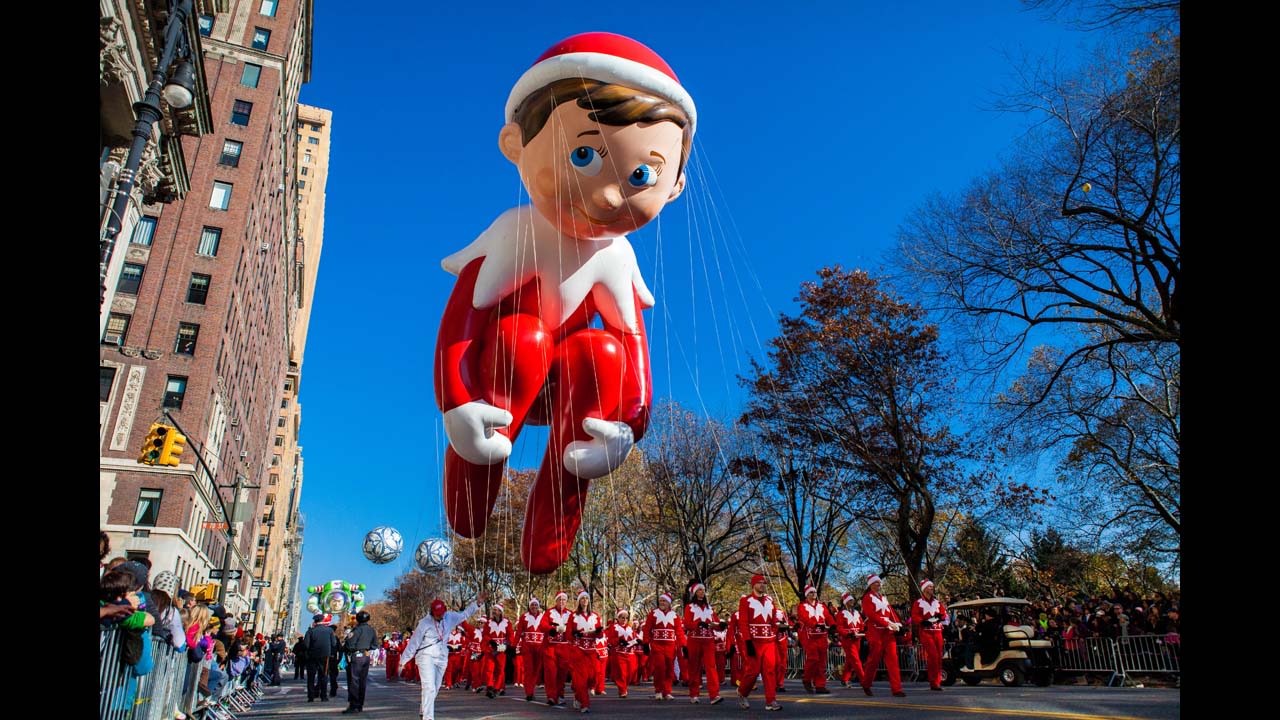 <strong>Elf on the Shelf (2012):</strong> This balloon was created by Keith Lapinig of Queens, New York, for a design contest in 2012. The public voted for their favorite elf balloon out of 85 submissions. 