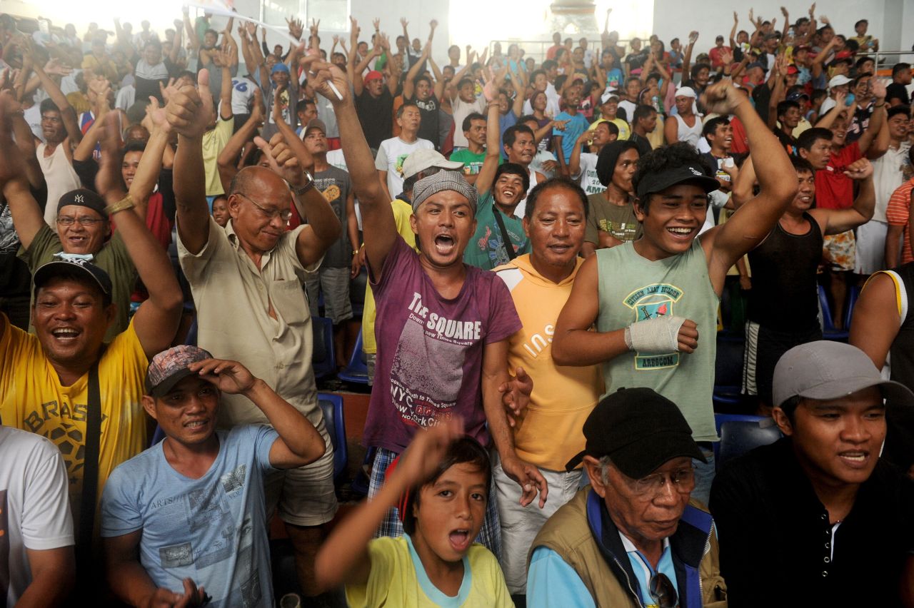 Filipinos in Tacloban --- one of the areas worst hit by the typhoon -- joined the nation in celebration after watching Pacquiao defeat Rios in Macau.