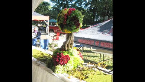 An example of an extravagant Ole Miss tailgating centerpiece.