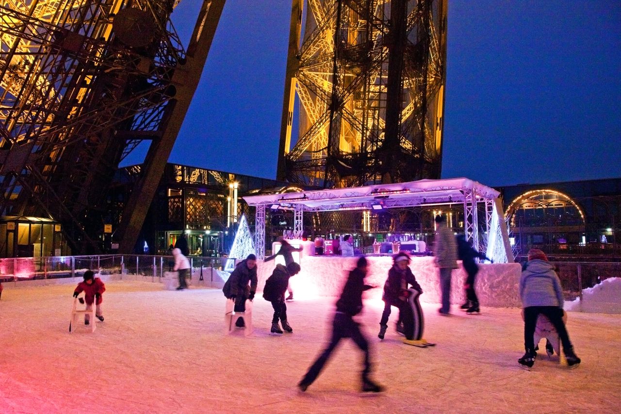Paris' picturesque rink is on the tower's first level, about 60 meters above the Champs de Mars, and is included in the tower admission price. It opened in 1969 and was recently completely refurbished. Skate rental is available on site.