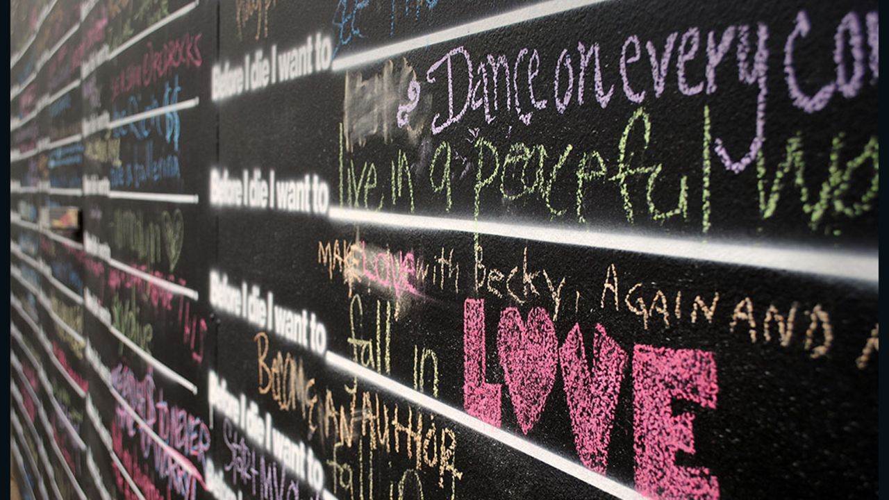 Giving and receiving love are recurring themes on the walls.