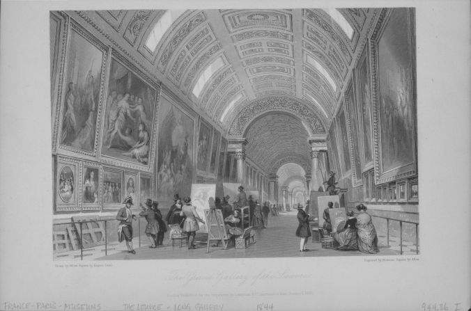 This engraving from 1844 shows visitors flocking to the Louvre to paint their own copies of great works of art. Previous copyists included artists Paul Cezanne and Pablo Picasso, who came to the Louvre to learn from the Renaissance masters.