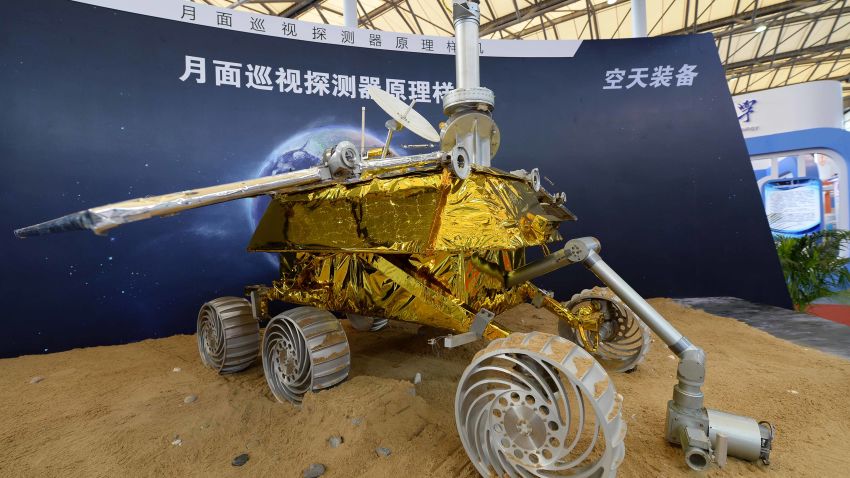 SHANGHAI, CHINA - NOVEMBER 05: (CHINA OUT) A model of the Chang'e-3 lunar rover is on display during the China International Industry Fair 2013 at Shanghai New International Expo Centre on November 5, 2013 in Shanghai, China. China is set to launch the Chang'e 3 moon probe with a Shanghai-made lunar rover at the end of the year. (Photo by ChinaFotoPress/Getty Images)