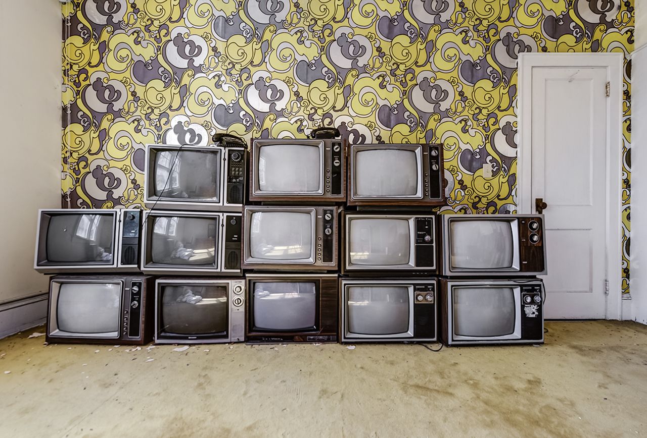 The photographers say they didn't stage photos for this series, making this arrangement of televisions in a New York hotel all the more curious.