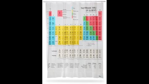 <em>If you want to learn while you shampoo ...</em> the <strong>Periodic Table Shower Curtain</strong> is the place to start. As seen on "The Big Bang Theory," this 71-inch-by-71-inch curtain, made of sturdy EVA vinyl, features all the elements from hydrogen to roentgenium (OK, so it lacks copernicium -- even IUPAC takes time for deliberation) and doesn't skimp on the lanthanides. Also with handy metric-English equivalents. (ThinkGeek.com, $29.99)