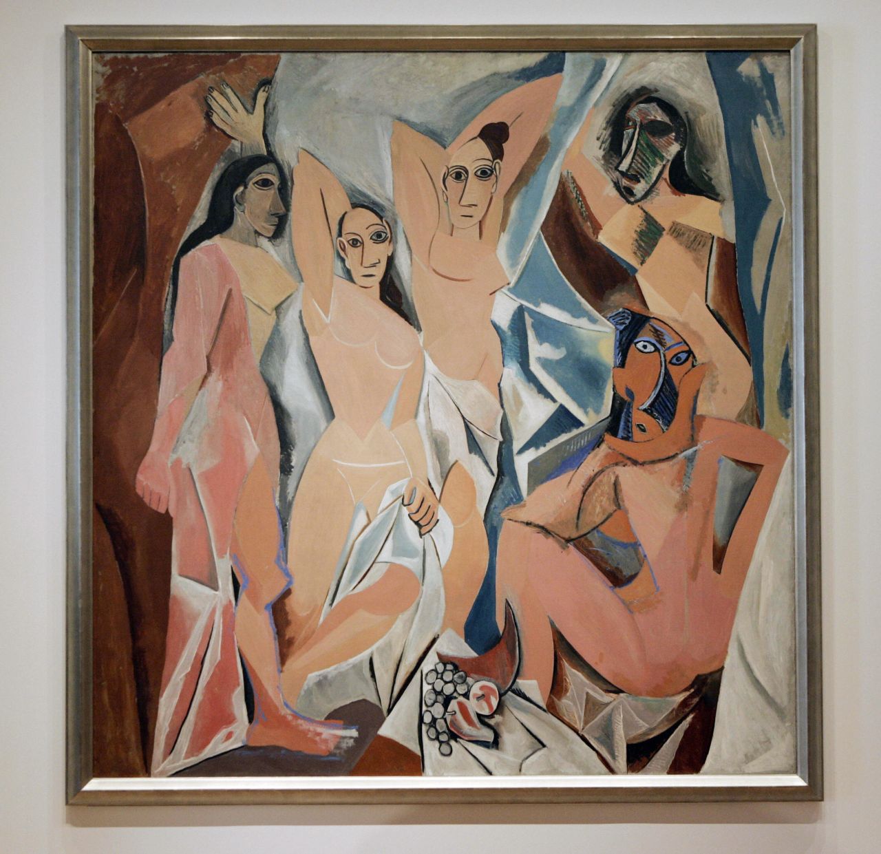 Pablo Picasso's "Les Demoiselles d'Avignon" (1907) depicts five naked prostitutes. 