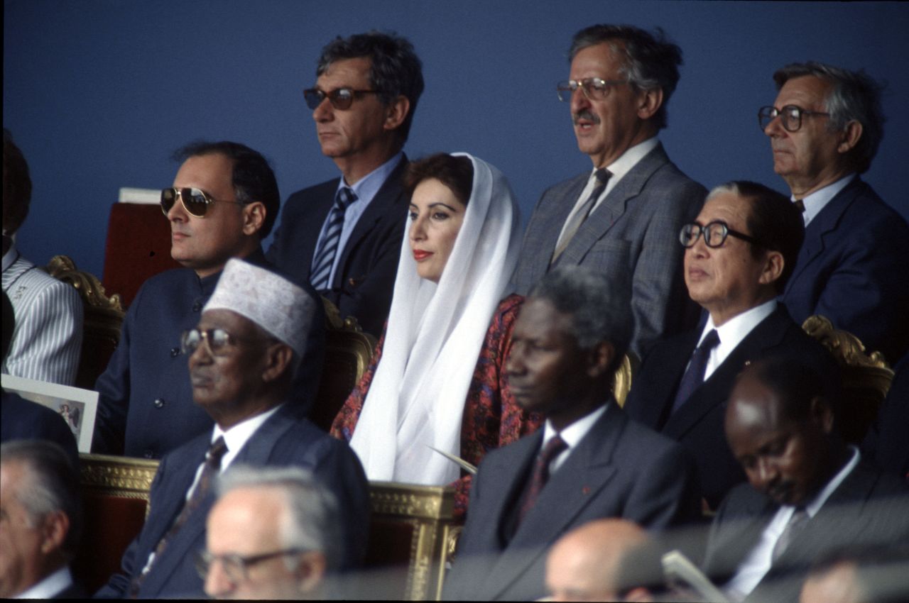 Bhutto attends an international summit in Paris on July 13, 1989.