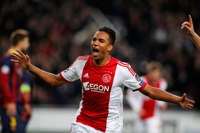 Danny Hoesen celebrates scoring Ajax's second goal at the Amsterdam Arena on Tuesday night.
