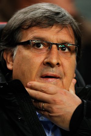 Gerardo Martino looks on anxiously during Barcelona's Champions League tie with Ajax.  