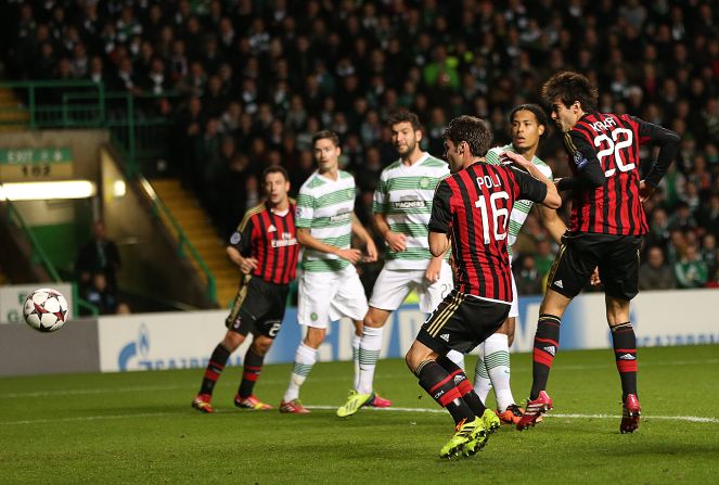 Kaka opens the scoring for AC Milan against Scottish champions Celtic.  