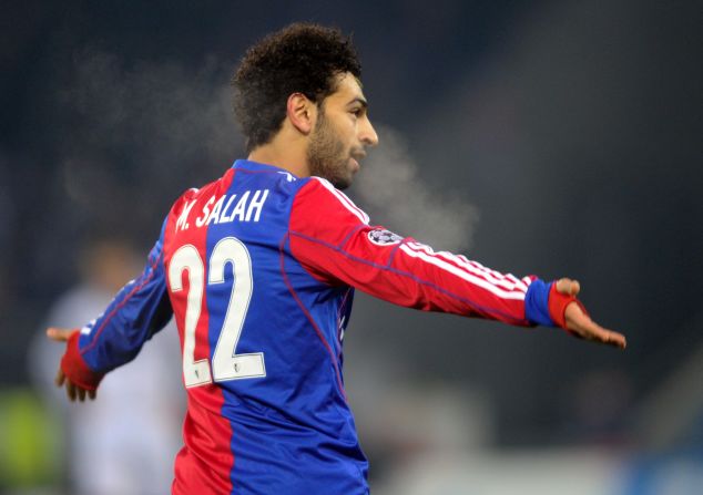 Basel's Egyptian midfielder Mohamed Salah celebrates scoring the winning goal against Chelsea.  