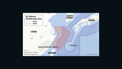 Map showing the controversial air defense identification zone in the East China Sea.
