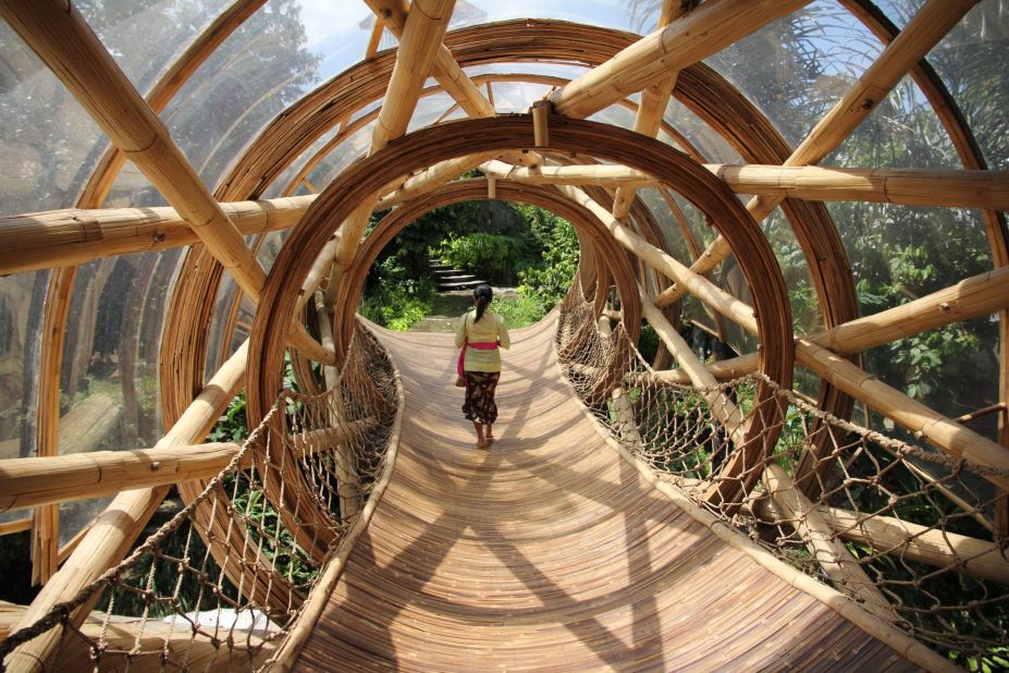 A myriad of innovative bamboo walkways and staircases weave through the village.