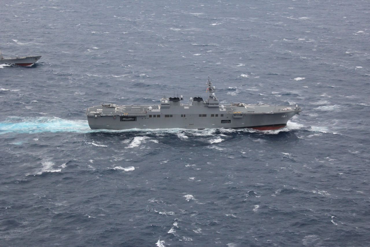 The Japanese task force, commanded by Vice Admiral Yasushi Matsushita, featured many of its own state-of-the-art vessels, including this Hyūga-class helicopter carrier.