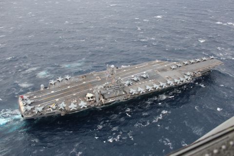 With over 5,000 crew and 80 aircraft, the USS George Washington is the U.S. Navy's only carrier deployed permanently outside the United States.