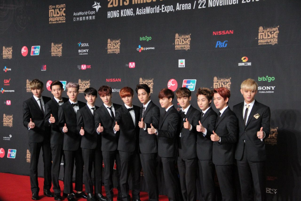 The 12-member group, EXO won Album of the Year at Mnet Asian Music Awards in Hong Kong. The group is made up of South Korean and Chinese members, with two subunits, EXO-K and EXO-M, the latter promotes music in mainland China.