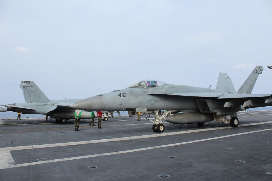 The U.S. Navy's only forward-deployed carrier has around 80 aircraft based on it; from fighters to helicopters and patrol airplanes.
