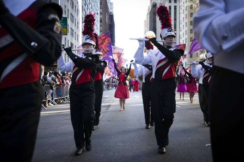 The Lakota West High School marching band performs on Sixth Avenue in Manhattan.