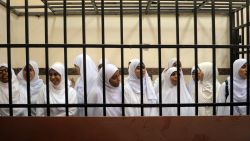 Female members of the Muslim Brotherhood are seen during their trial in the Egyptian city of Alexandria on November 27, 2013. A court in the Mediterranean city sentenced 14 women who it said were from the Brotherhood after convicting them of belonging to a "terrorist organisation, " judicial sources said. AFP PHOTO/STR-/AFP/Getty Images