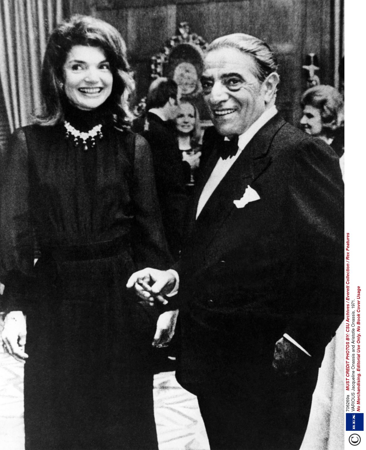 Emeralds continued to be popular with the jet-set well into the 20th century. Here, one of the greatest fashion icons of her time Jacqueline Kennedy Onassis is wearing her Van Cleef & Arpels emerald necklace, in a photo with her husband Aristotle Onassis in 1971.