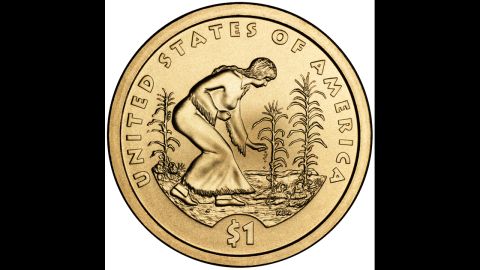 The "Three Sisters" coin features a Native American woman tending her garden. The three plants represent corn, beans and squash, according to the U.S. Mint.
