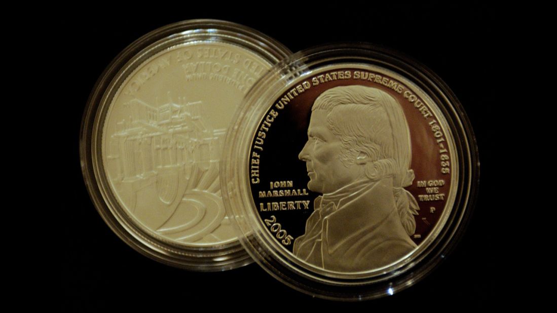 The U.S. Mint launched the Chief Justice John Marshall silver dollar at the Supreme Court on May 4, 2005, in Washington.