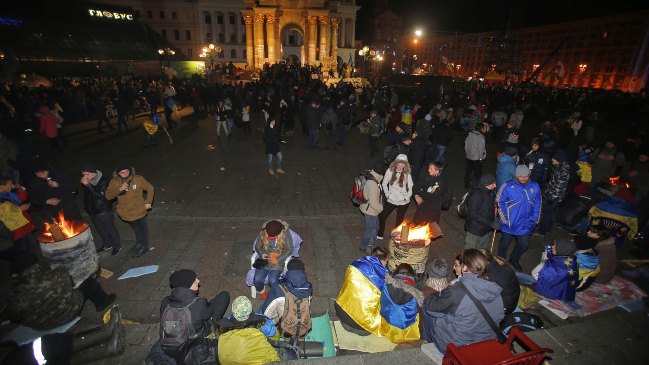 Protesters gather over bonfires November 30.