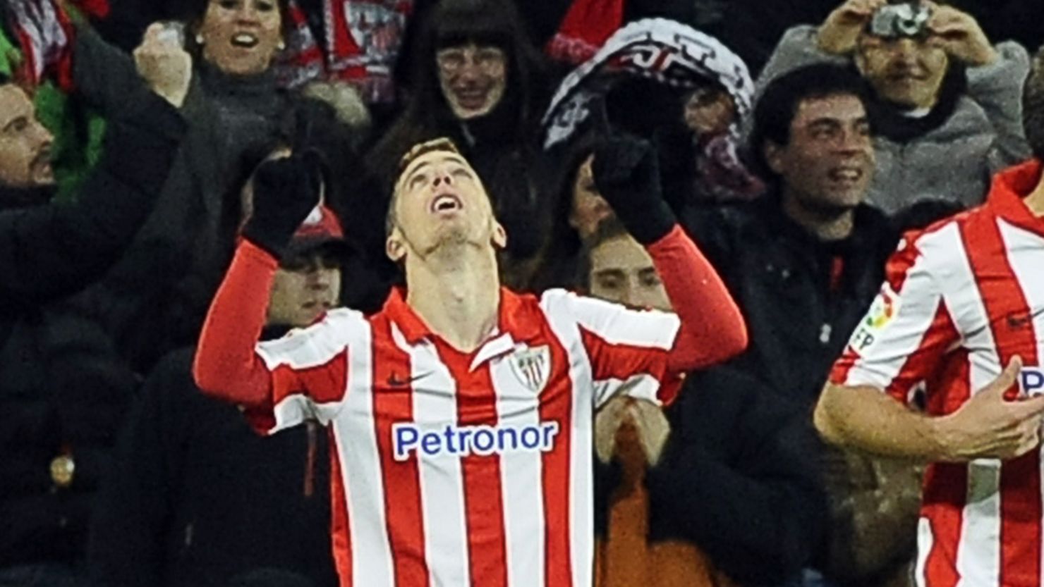 Iker Muniain celebrates his 70th minute winner for Athletic Bilbao against Barcelona in the San Mames. 