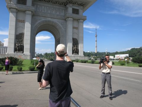 Group tours of Pyongyang are often accompanied by a North Korea cameraman, in addition to two or three guides. The cameraman accompanies the group to many of the main tourist sites and then offers tourists a DVD of their trip for about 15 Euro (US$20). Cynical tourists suggest this is a good way to monitor visitors. 
