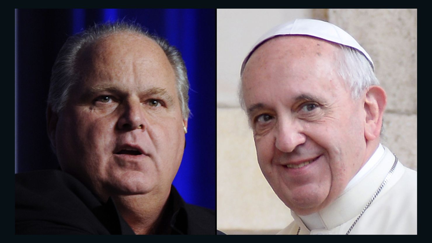 Talk show radio host Rush Limbaugh, left, condemns Pope Francis' proclamation of the Catholic gospel as "pure Marxism."