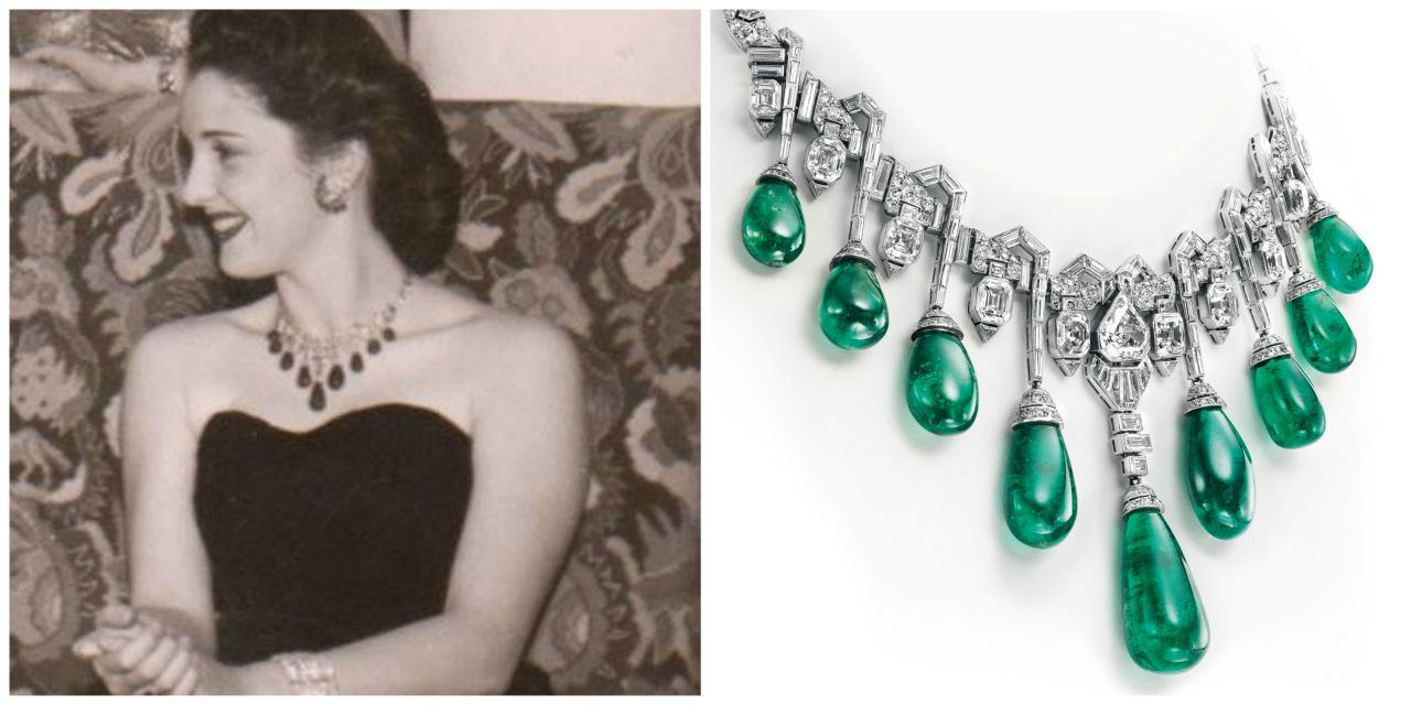 Van Cleef & Arpels was a high-society favorite. Princess Faiza of Egypt is pictured here with her own emerald and diamond necklace made by the brand. 