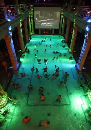 The Rudas Baths, in Buda, sometimes shows movies at night.
