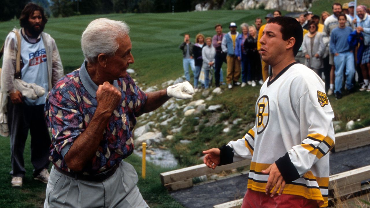 Bob Barker, playing himself, prepares to punch Happy Gilmore in the film.