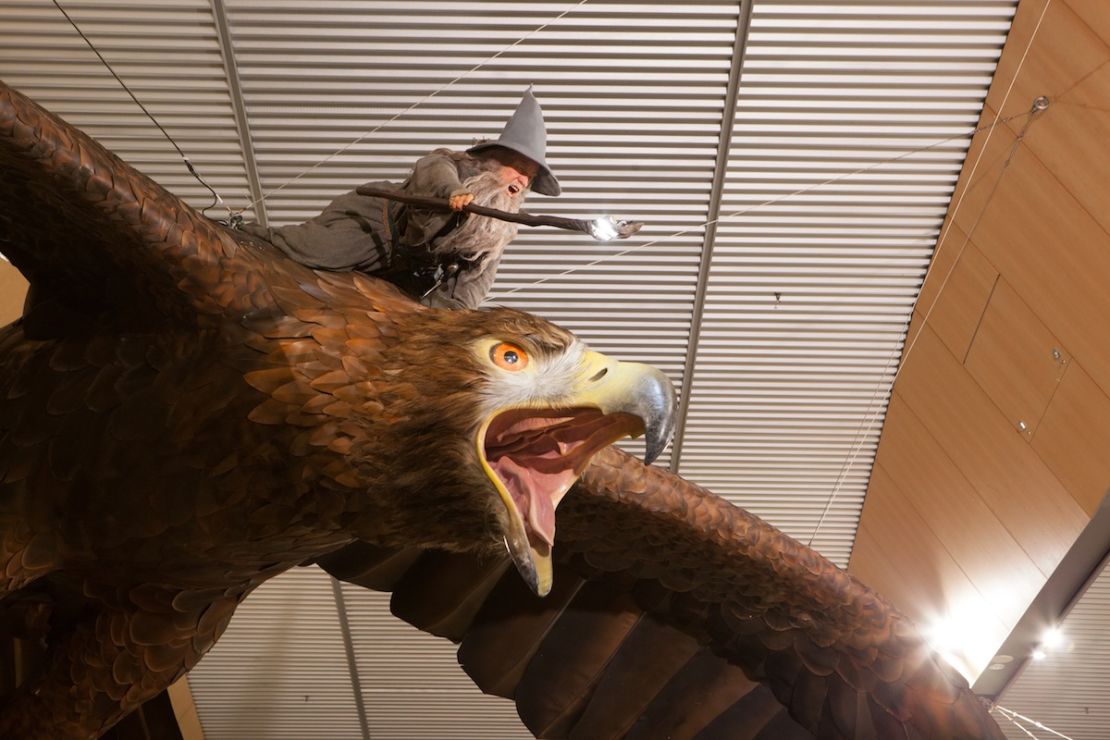 The two eagles in Wellington International Airport each weigh approximately one ton, and have a wingspan of 15 feet. 