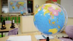 A globe is pictured at a school in Shanghai