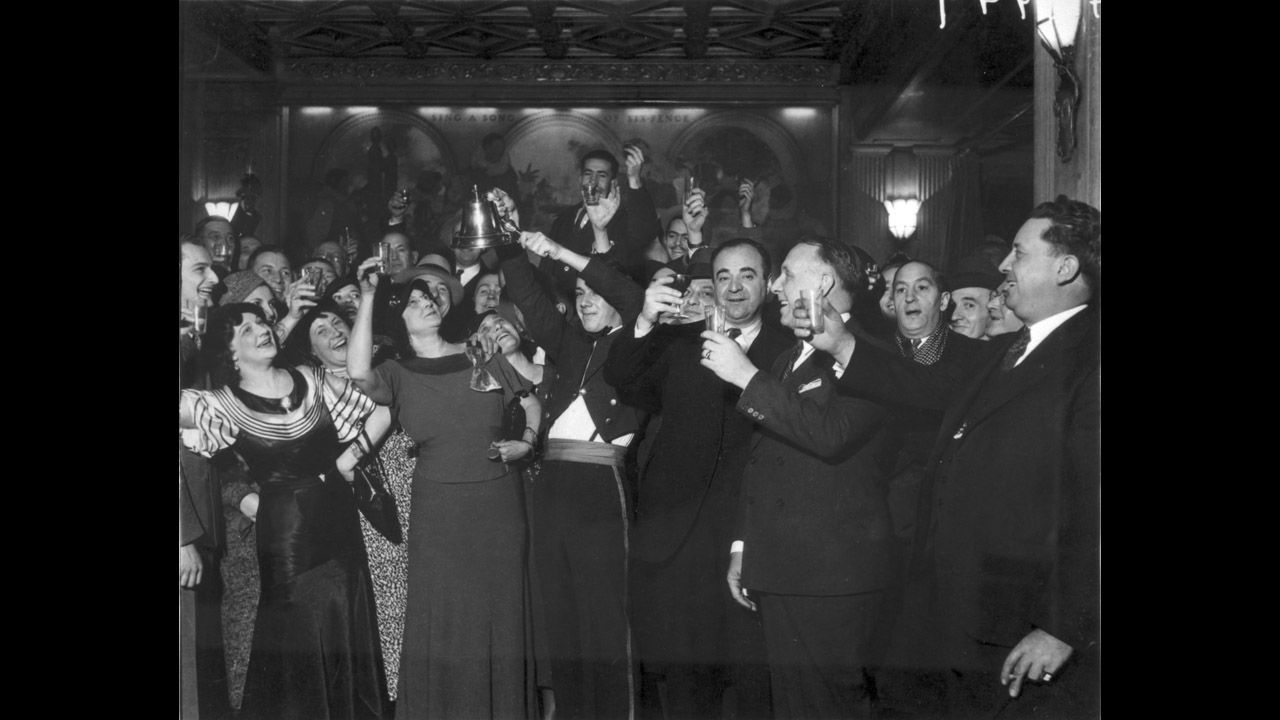 People raise a celebratory glass of alcohol, after the repeal of Prohibition, in Chicago, Illinois, in 1933. While some say Prohibition actually promoted more drinking as well as disrespect for the law and organized crime, many historians say the law -- at least initially -- was mostly respected.